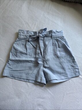 Club Monaco Light Blue High-Waist Paperbag Tie Shorts